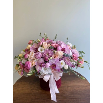 Pink Season Arrangement with Peonies in a Box