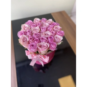 Pembe Fuşya Kutu Gül Aranjman