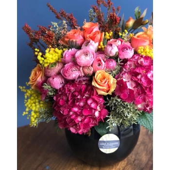 Pink Yellow Seasonal Arrangement