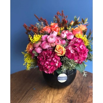 Pink Yellow Seasonal Arrangement