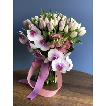 White Lilac Orchid Tulip Bouquet