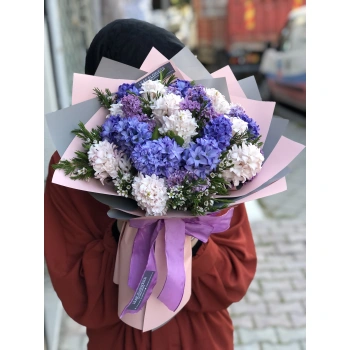 Pembe Mor Sümbül Buketi