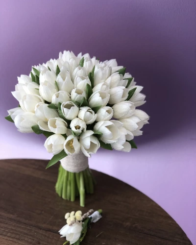 Beyaz Lale Gelin Buketi