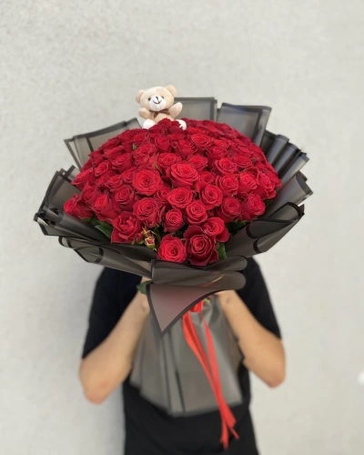 Ayıcıklı Kırmızı Gül Buketi