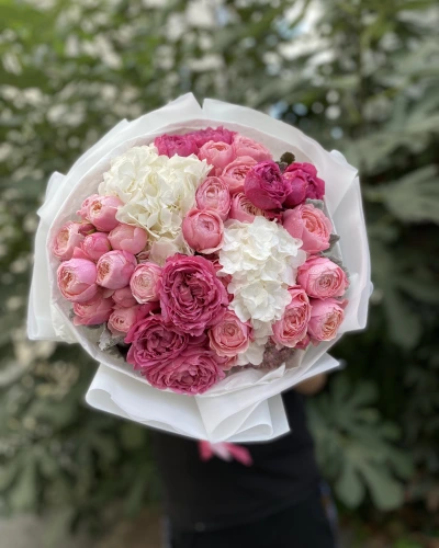 Şakayık Güllü Ortancalı Renkli Buket