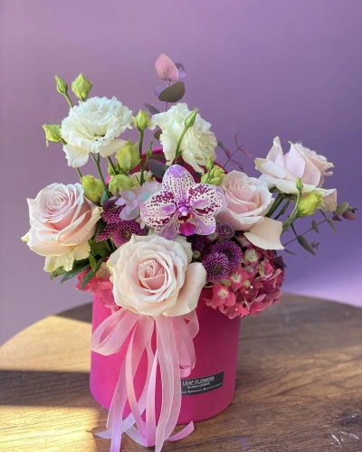 Fuşya Kutuda Mini Pembe Aranjman