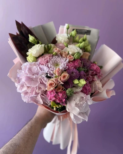 Şakayıklı Ortancalı Karışık Pembe Renkli Buket