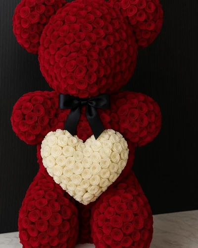 Kırmızı Beyaz Güllü Dev Ayıcık