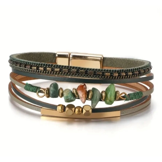 Boncuklu Deri Bileklik