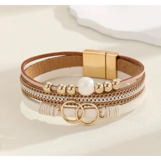 Boncuklu Deri Bileklik