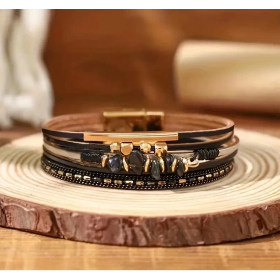 Boncuklu Deri Bileklik