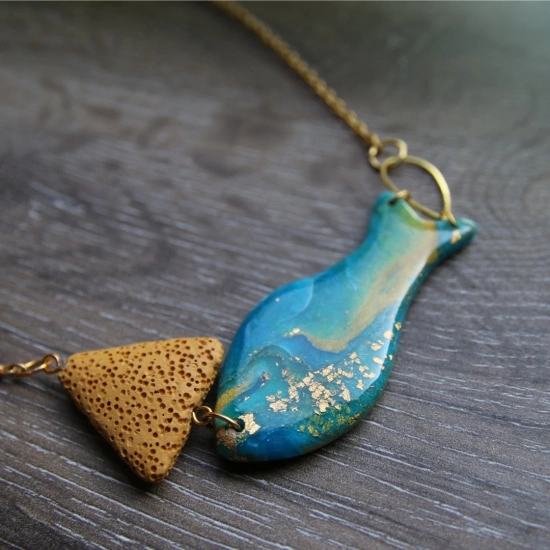 Altın Kaplama Zincirli Polimer Kil Kolye