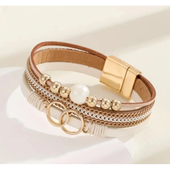 Boncuklu Deri Bileklik