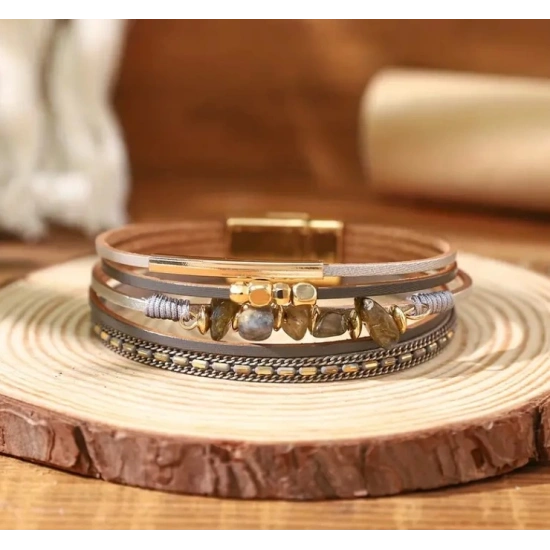 Boncuklu Deri Bileklik