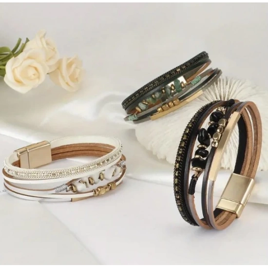 Boncuklu Deri Bileklik