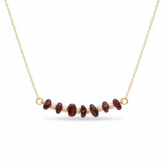 Doğal Lal Taşlı Çelik Zincirli Kolye