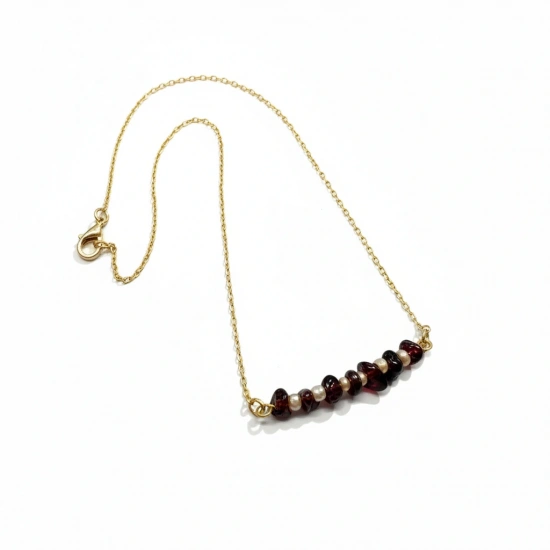 Doğal Lal Taşlı Çelik Zincirli Kolye