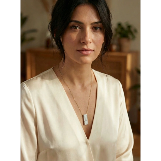 Doğal Taşlı Çelik Zincirli Kolye