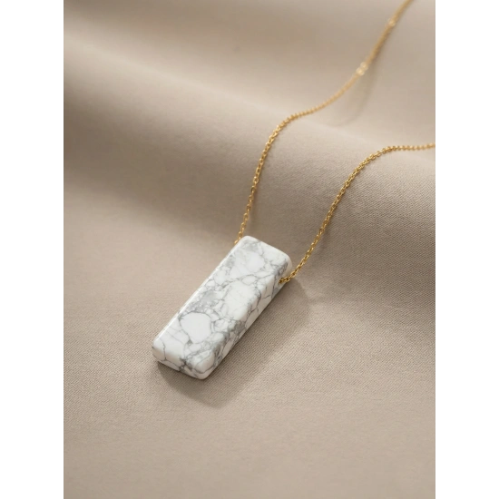 Doğal Taşlı Çelik Zincirli Kolye