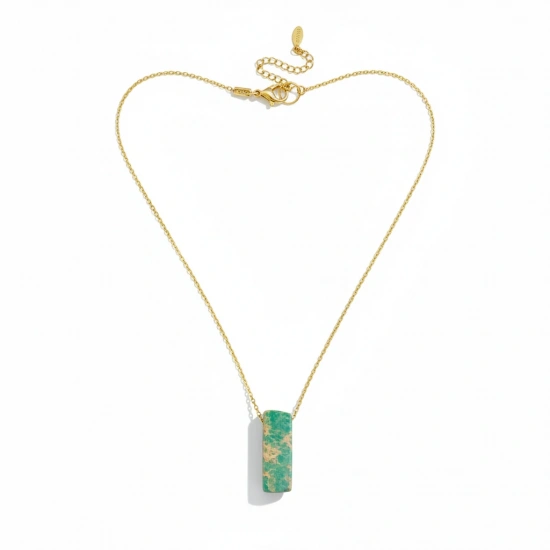 Doğal Taşlı Çelik Zincirli Kolye