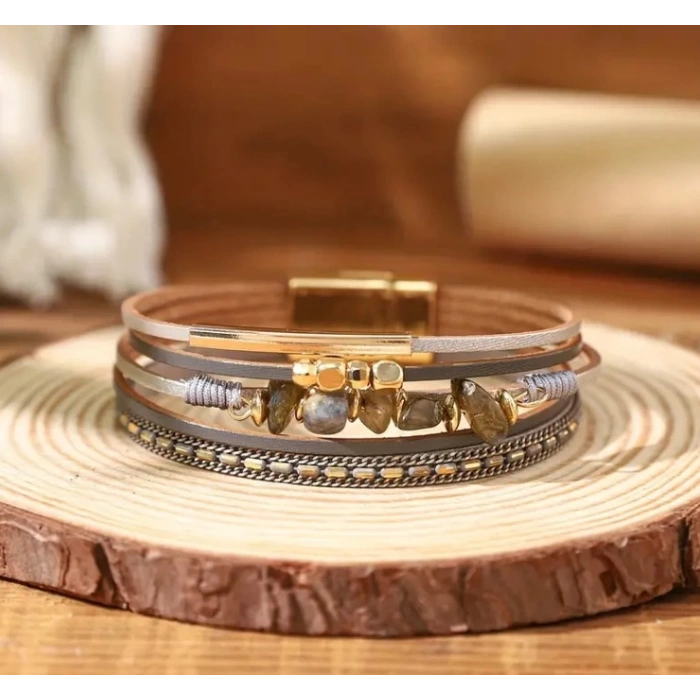 Boncuklu Deri Bileklik