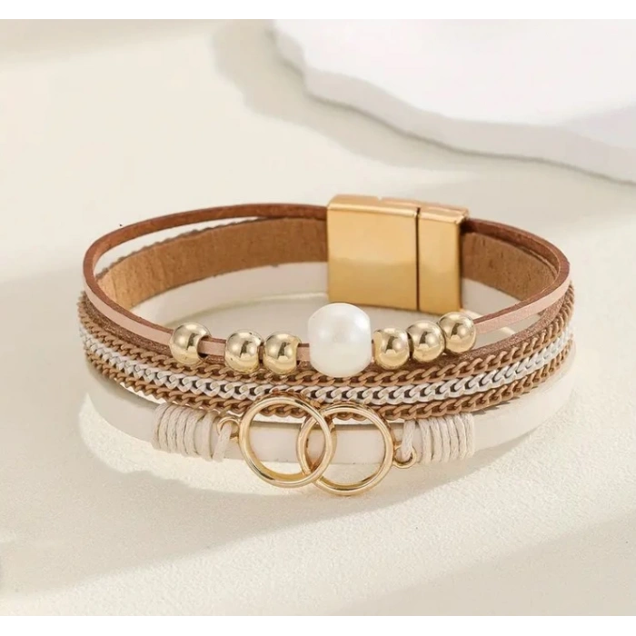 Boncuklu Deri Bileklik