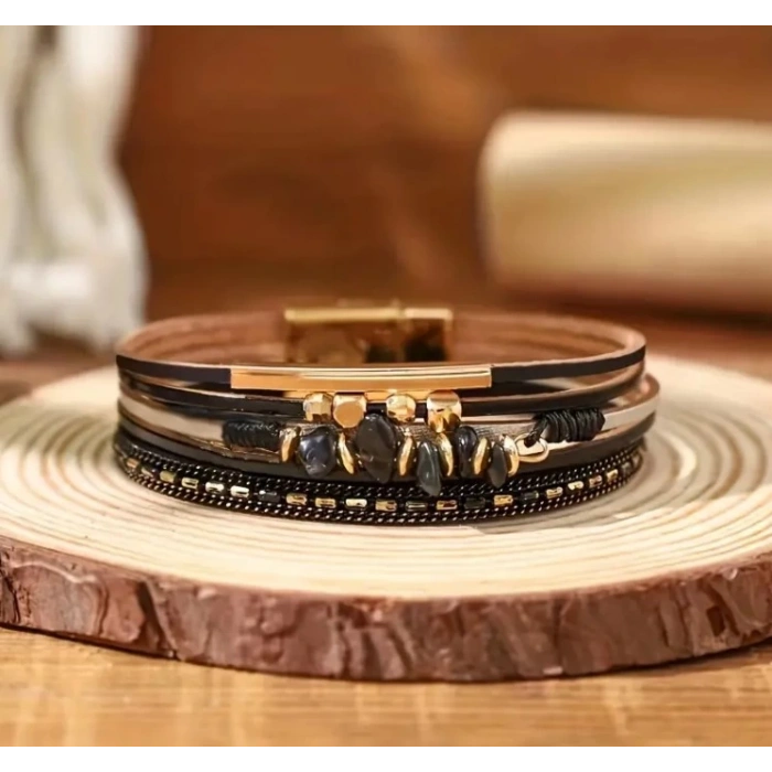 Boncuklu Deri Bileklik