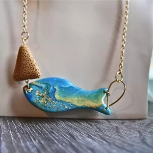 Altın Kaplama Zincirli Polimer Kil Kolye