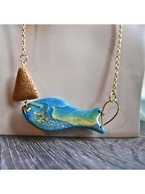 Altın Kaplama Zincirli Polimer Kil Kolye