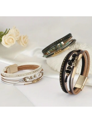 Boncuklu Deri Bileklik