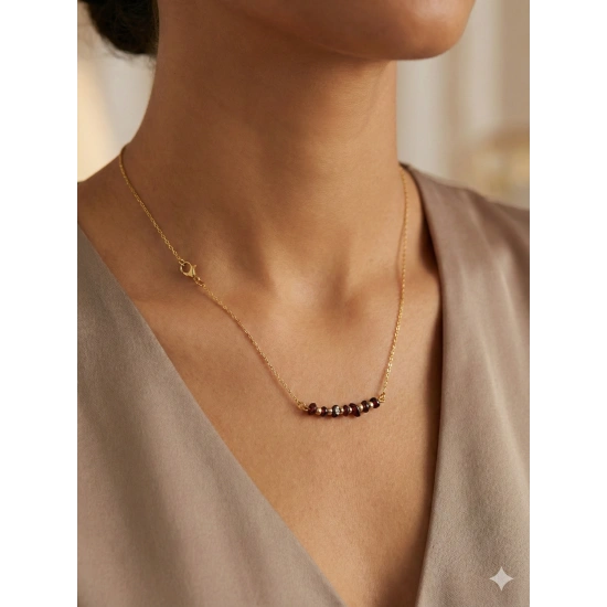 Doğal Lal Taşlı Çelik Zincirli Kolye