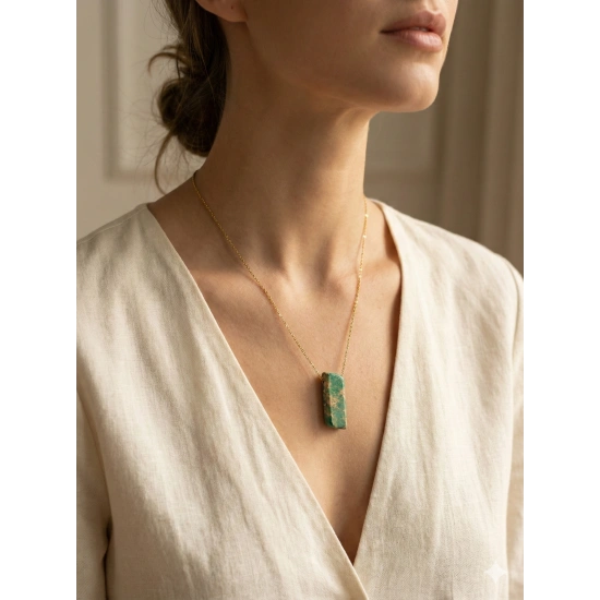 Doğal Taşlı Çelik Zincirli Kolye