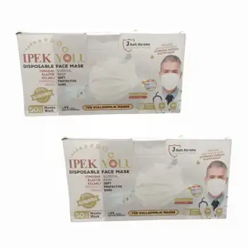 Tek Kullanımlık Maske 3 Katlı Telli Meltblownlu 50li Kutu - Beyaz x 2 Kutu