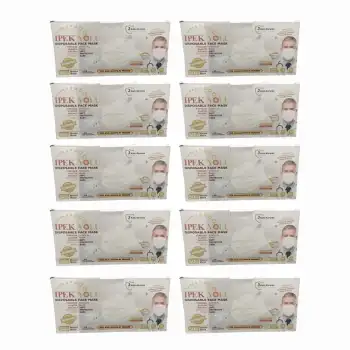 Tek Kullanımlık Maske 3 Katlı Telli Meltblownlu 50li Kutu - Beyaz x 10 Kutu