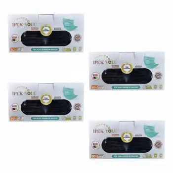 Tek Kullanımlık Maske 3 Katlı Telli Meltblownlu 50li Kutu Siyah - 4 Kutu