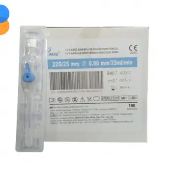 Aksu Branül (İntraket) Mavi 22G/25mm 100 lü Kutu