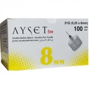 Ayset Fine İnsulin Kalem İğnesi 31G 0.25 X 8mm 100lü - 1 Kutu