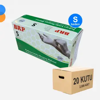 BRP Pudrasız Lateks Muayene Eldiven Small (S) 100lü Kutu X 20 Kutu - 1 Koli