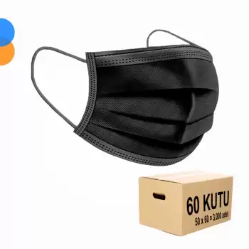 Cerrahi Maske 3 Katlı Meltblown Filtreli 50li Kutu x 60 Kutu - 1 Koli - Siyah