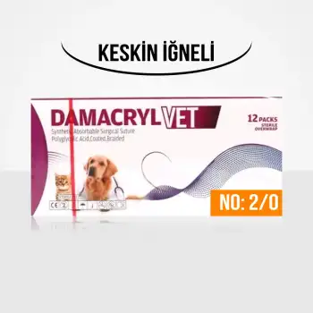 Damacryl-Vet Cerrahi PGA (Emilebilir) İplik 75 CM İğneli 12li Paket No: 2/0 - Keskin İğneli