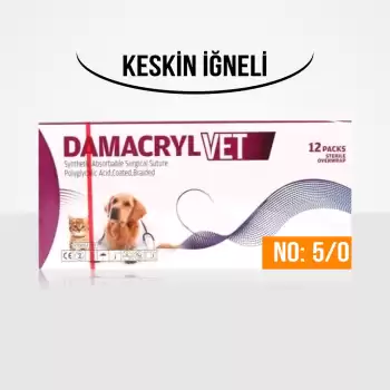 Damacryl-Vet Cerrahi PGA (Emilebilir) İplik 75 CM İğneli 12li Paket No: 5/0 - Keskin İğneli