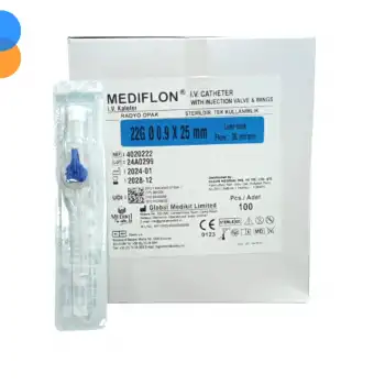 Mediflon Branül (İntraket) Mavi 22G 100 lü Kutu