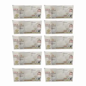 Medikal Tek Kullanımlık Maske 3 Katlı Telli Meltblown Filtreli Beyaz 50li Kutu x 10 Kutu