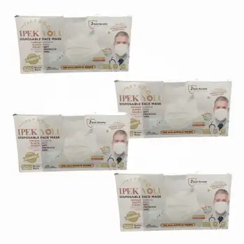 Medikal Tek Kullanımlık Maske 3 Katlı Telli Meltblown Filtreli Beyaz 50li Kutu x 4 Kutu