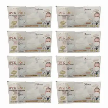 Medikal Tek Kullanımlık Maske 3 Katlı Telli Meltblown Filtreli Beyaz 50li Kutu x 8 Kutu