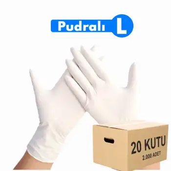 Pudralı Lateks Muayene Eldiven Large (L) 100lü Kutu X 20 Kutu - 1 Koli