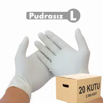 Pudrasız Lateks Muayene Eldiven Large (L) 100lü Kutu X 20 Kutu - 1 Koli