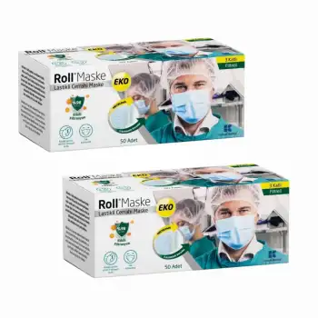 Roll EKO Cerrahi Maske Lastikli (3 Katlı) Filtreli 50li Kutu - 2 Kutu