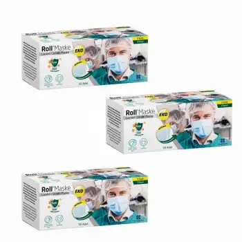 Roll EKO Cerrahi Maske Lastikli (3 Katlı) Filtreli 50li Kutu - 3 Kutu