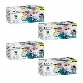 Roll EKO Cerrahi Maske Lastikli (3 Katlı) Filtreli 50li Kutu - 4 Kutu